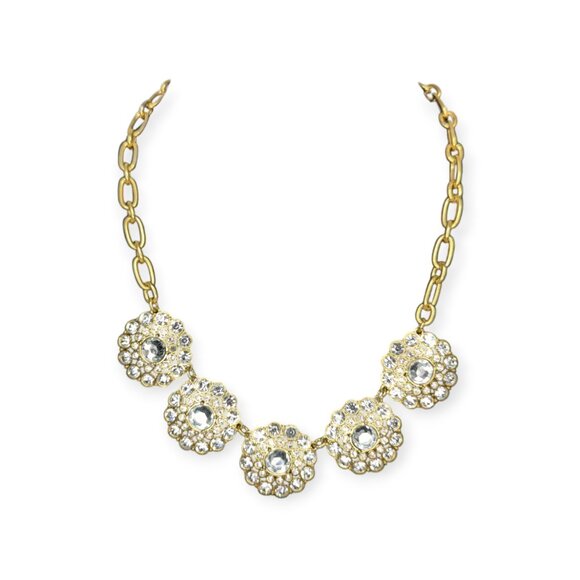 Vintage J Crew Signed Gold Tone & Clear Rhinestones Necklace Lobster Claw Clasp - Picture 2 of 12